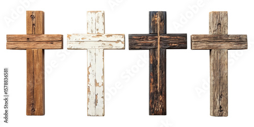 Four realistic wooden crosses.