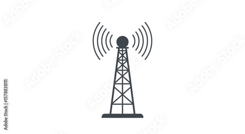 Dark Gray Communication Tower Icon with Radio Waves Emanating from Top.