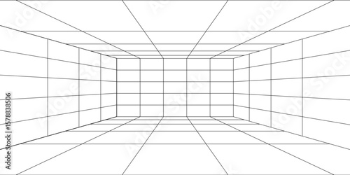 Perspective grid background 3d Vector illustration. Interior design Model projection background template. Line one point perspective