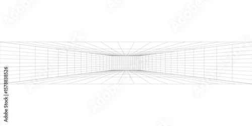 Perspective grid background 3d Vector illustration. Interior design Model projection background template. Line one point perspective
