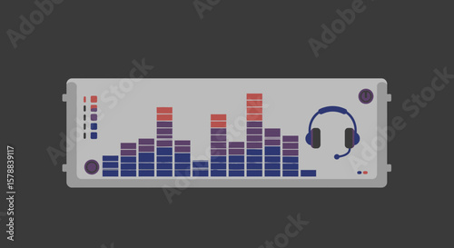 Stylized Audio Mixer with Equalizer Bars and Headphones Illustration.