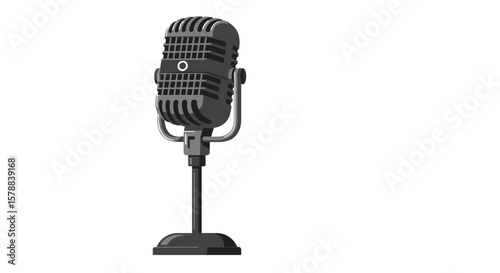 Classic Gray Microphone with Stand Vintage Style Studio Equipment.