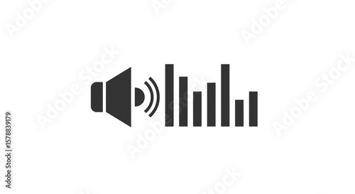 Black Speaker Icon with Sound Waves and Equalizer Bars Illustration.