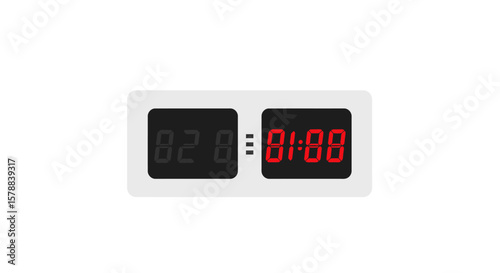 Digital Clock Displaying Time and Date with Red and Gray Digits.