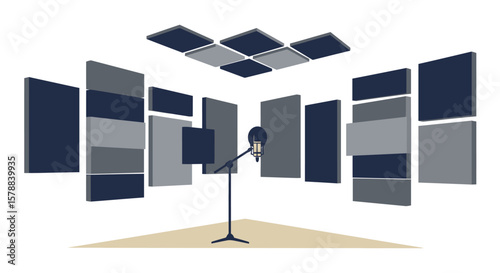 Illustration of a Recording Studio with Acoustic Panels and Microphone.