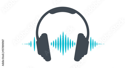 Modern Headphones with Sound Wave Graphic in Teal and Dark Gray Design.