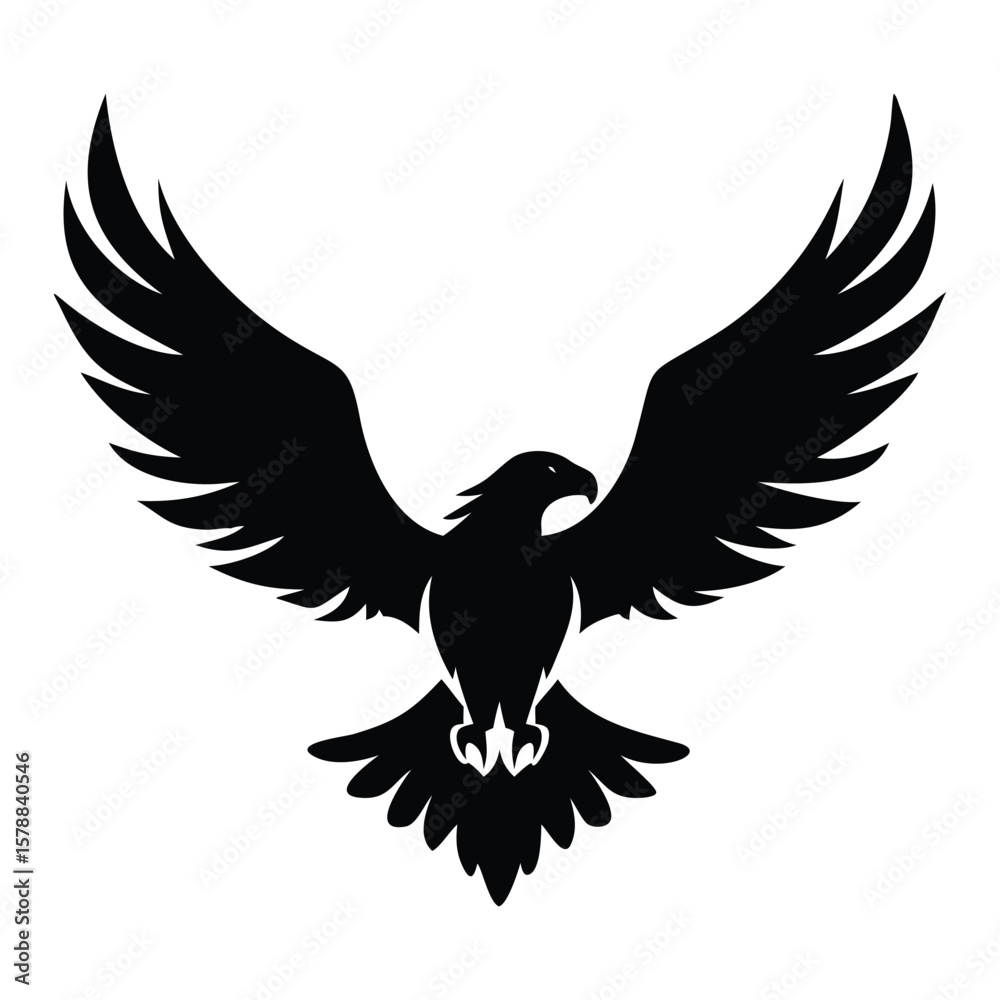 Fototapeta premium Striking black silhouette of an eagle with spread wings, perfect for logos, tattoos, or wildlife art with a bold and majestic feel