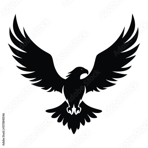 Striking black silhouette of an eagle with spread wings, perfect for logos, tattoos, or wildlife art with a bold and majestic feel