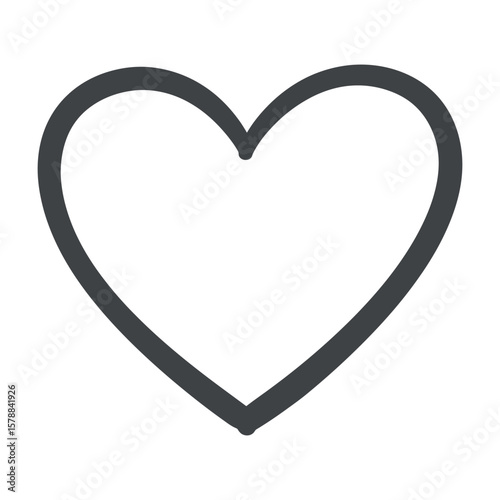 A gray heart outline is isolated on white background, representing love and affection
