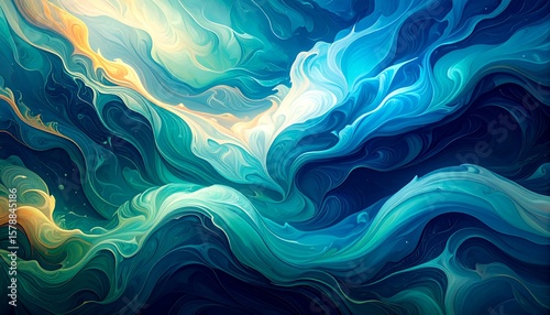 Abstract Fluid Art in Blue Teal and Gold.
