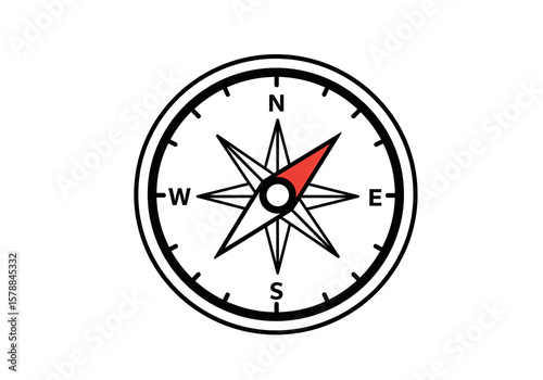 Free Download A compass illustration with a red needle pointing north on a white background with black border - GFXLoad