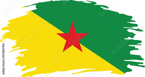 flag of french guiana with red star over diagonal green and yellow halves in brushstroke texture representing regional pride