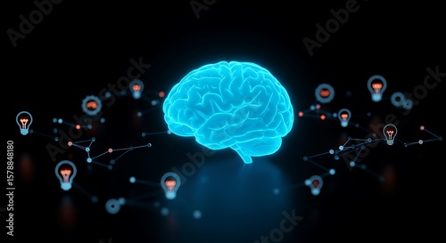 Human Brain with Connected Idea Icons