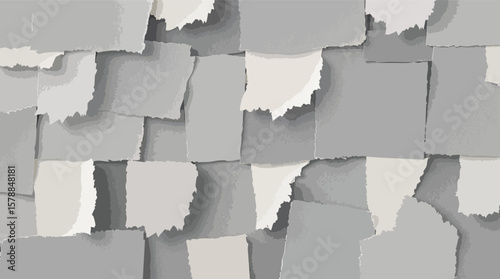 Abstract textured background design composed of overlapping torn and layered paper elements.