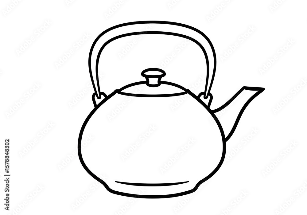 Obraz premium A simple black and white line drawing of a classic teapot with a curved handle and spout design