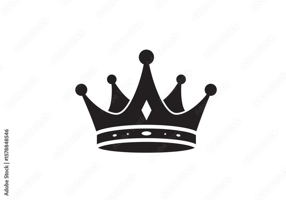A simple black crown with five peaks and a diamond shape on a plain white background image design A simple black crown with five peaks and a diamond shape on a plain white background image design