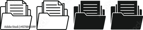 Illustration of four folders with documents in black and white style