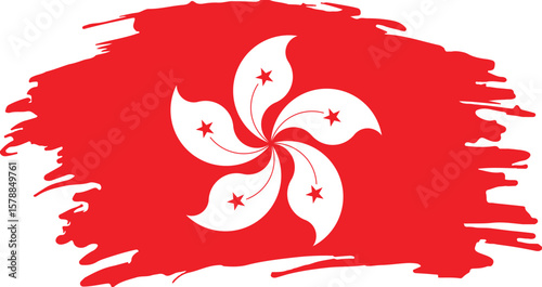flag of hong kong with white bauhinia flower on red background in brushstroke texture symbolizing regional identity