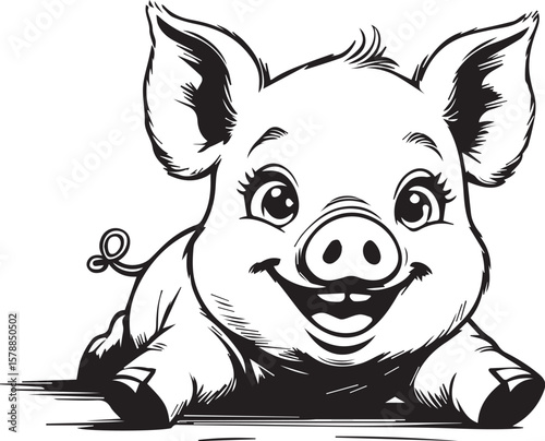 Joyful Piglet: A delightful, cartoon piglet, brimming with happiness, radiates pure joy, it's a simple yet endearing portrayal of farm life and the innocence of animals.