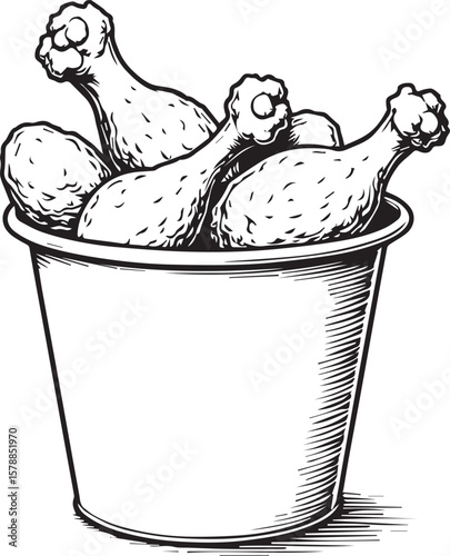 Bucket of Delicious Fried Chicken: An appetizing illustration of a classic fried chicken bucket filled with crispy, golden-brown pieces of chicken, ready to be enjoyed.