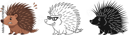 Hedgehog cartoon illustration vector art cute animal character design graphic funny drawing set collection