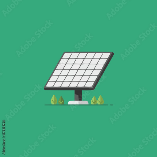 Solar Panel Clean Energy Sustainable Power Vector Illustration on Green Background
