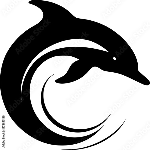 Dolphin | Black and White Vector illustration