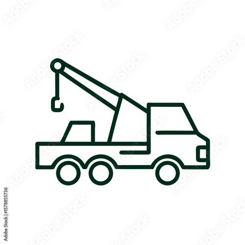 Tow truck icon with crane attachment in minimalistic line style  