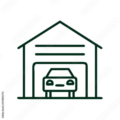Car parked in garage illustration with simple line design  