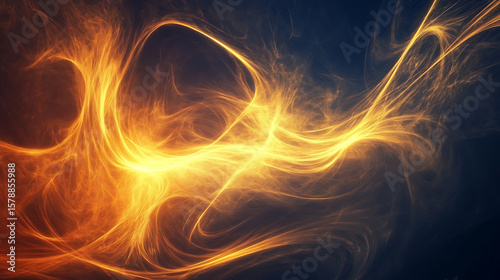 A bright orange flame is shown in the center of a blue background. The flame is surrounded by a swirling mass of light, creating a sense of movement and energy