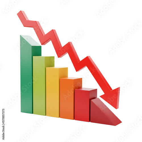 Free Download 3D Graph Illustration with Down Arrow Indicating Business Decline - GFXLoad