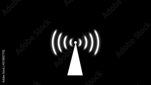 Glowing radio waves. Abstract neon background. Bright connection signal concept. Abstract blue neon light circle loading icon and neon radio waves animation.