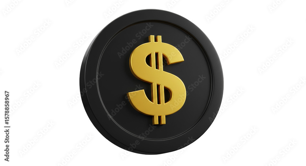 Obraz premium 3D Dollar Coin Golden Symbol Finance Wealth on Transparent Background
