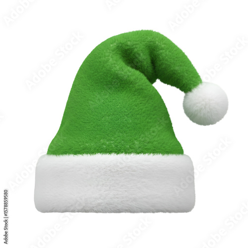 3D Green Christmas Hat with White Fur Trim Celebration Decoration