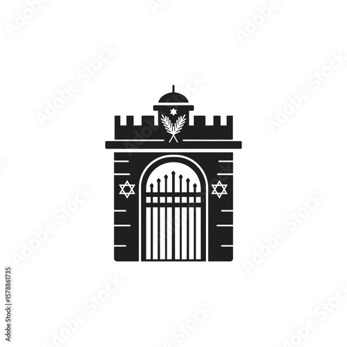 A black and white illustration of the jerusalem gate isolated on white background