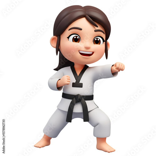 3D Illustration of a Cute Taekwondo Girl Practicing Martial Arts