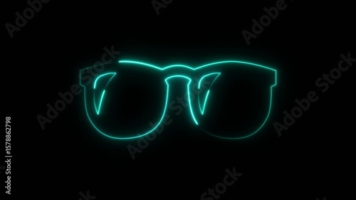 Glowing neon line sunglasses animation with dark screen.