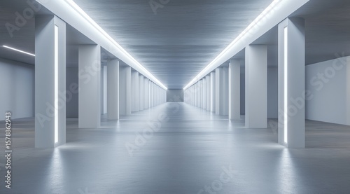 Empty, white, futuristic tunnel