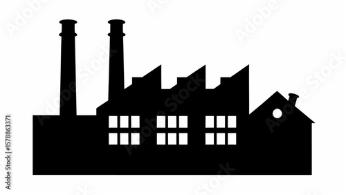 Silhouette of a factory with chimneys and windows
