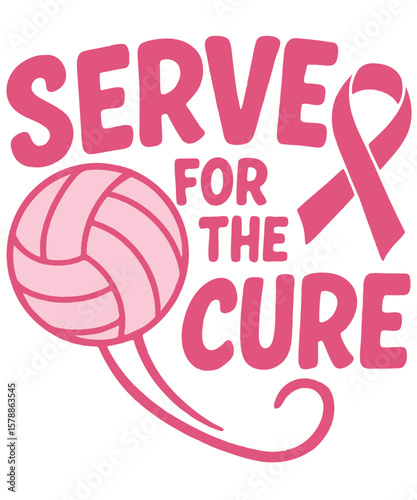 Serve for the Cure Volleyball Pink Ribbon Breast Cancer Awareness Design – Sports Fundraising and Support Illustration and transparent background