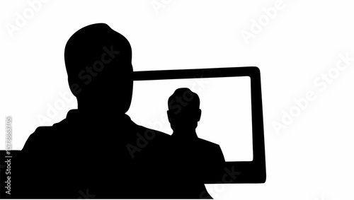 Silhouette of a person on a video call on a screen