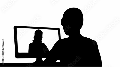Silhouette of person video conferencing on computer