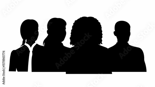 Silhouette of four people standing side by side view