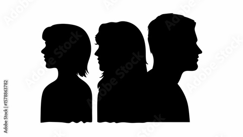 Silhouettes of three people standing side by side