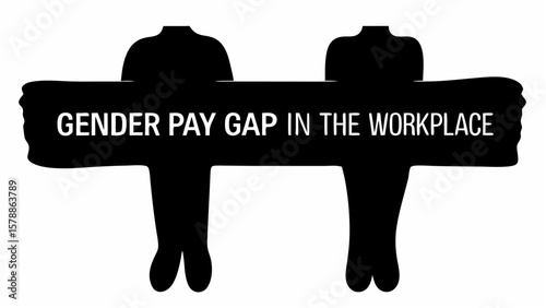 Silhouette figures at gender pay gap in workplace