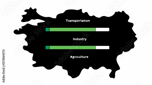 Black map with transportation industry agriculture