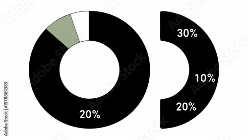 Donut charts showing percentages in black and white