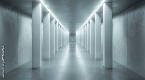 Empty, modern hallway with bright lights