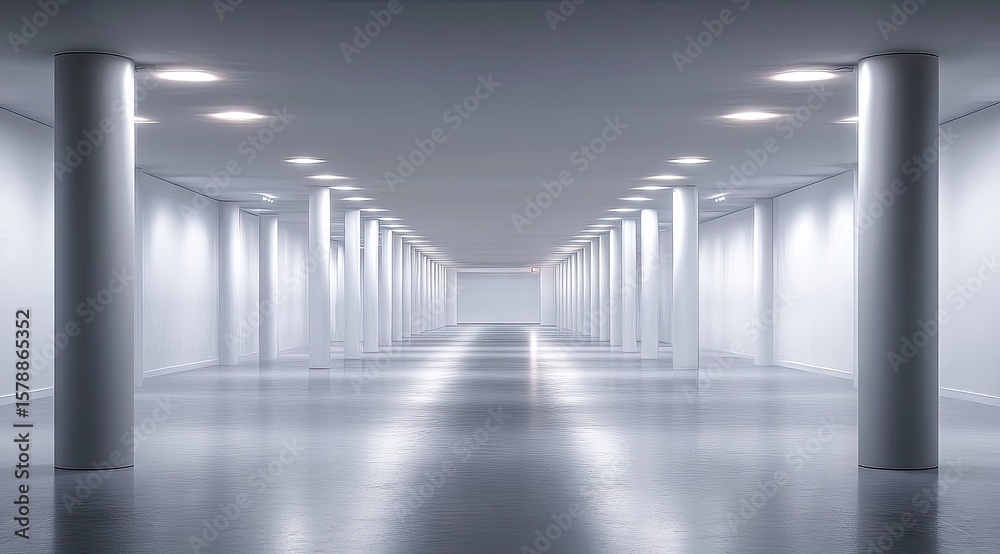 Fototapeta premium Empty white corridor, bright lights