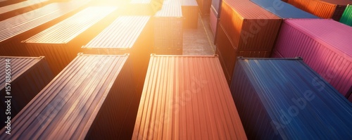Stacked shipping containers sunlight